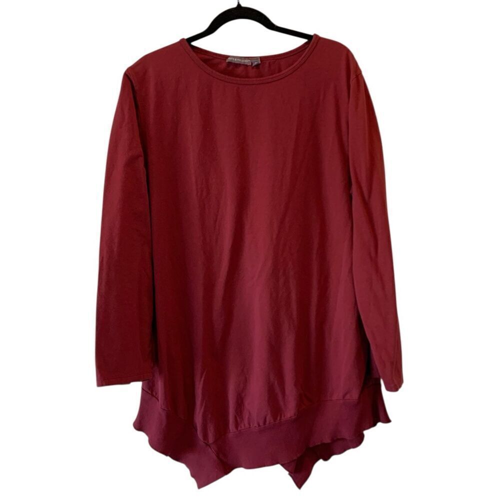 Kate & Mallory Stretch Tiered Long Scoop Neck - Maroon - 1X
